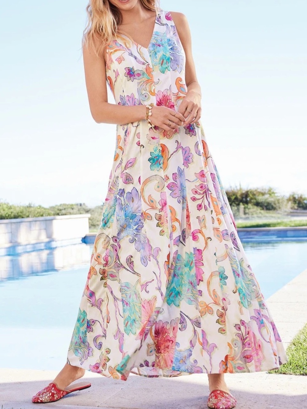 Soft Surroundings Flourish Floral Print Sleeveless Dress